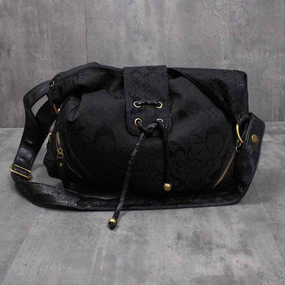 Vintage Y2K Black Monogram‎ Shoulder Bag Drawstring Slouch Purse